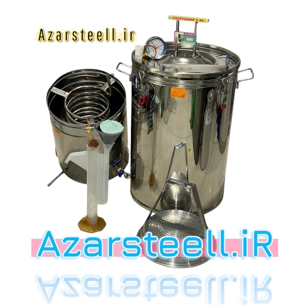 دستگاه تقطیر آبی عرقگیر و گلاب گیر ۱۲۰ لیتری تمام استیل فول
