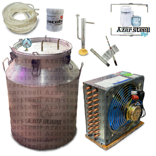 پک کامل عرقگیری گلابگیری دستگاه تقطیر برقی فن دار درجه دار با کندانسور سرد کن مس
